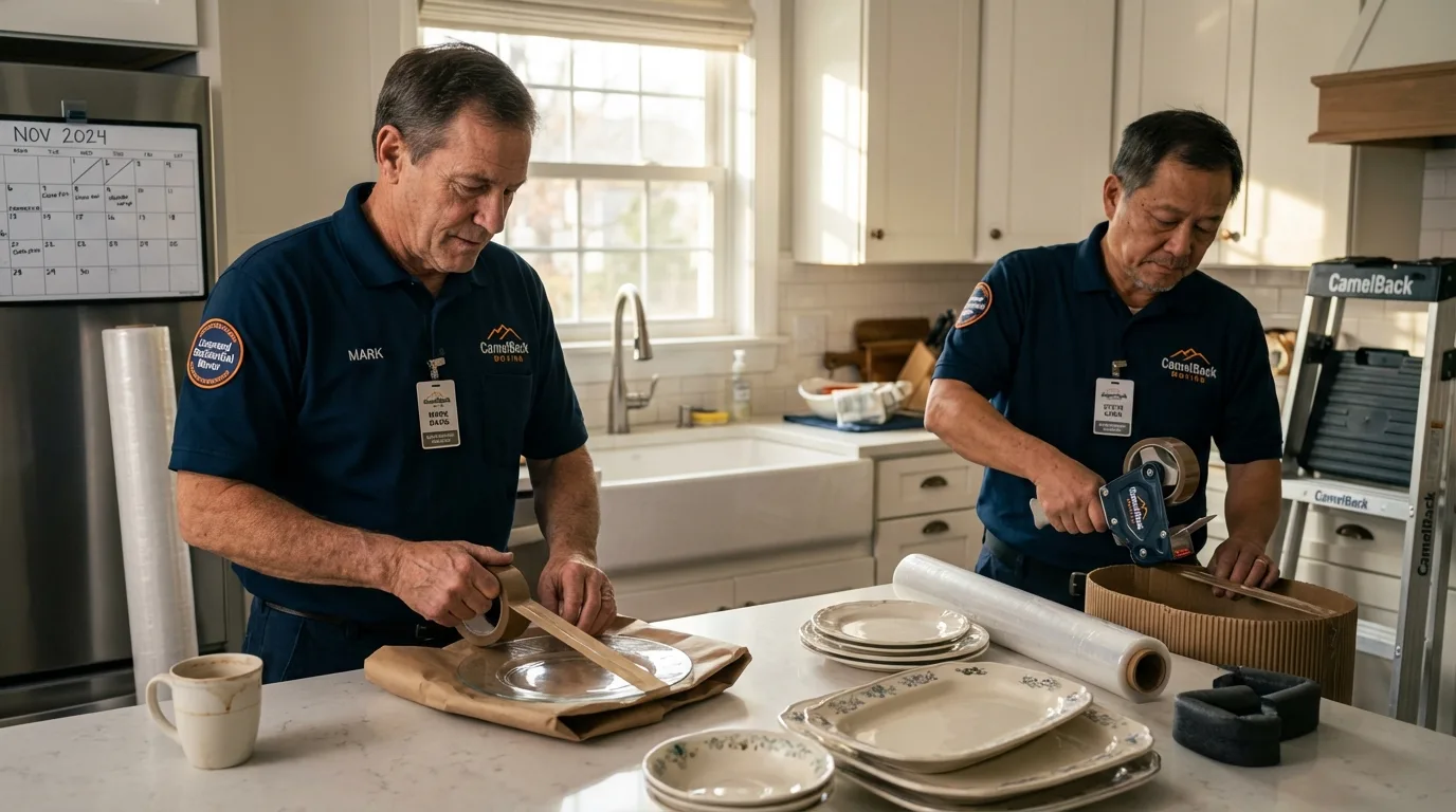 Professional crew packing kitchen dishware in Vevay, IN